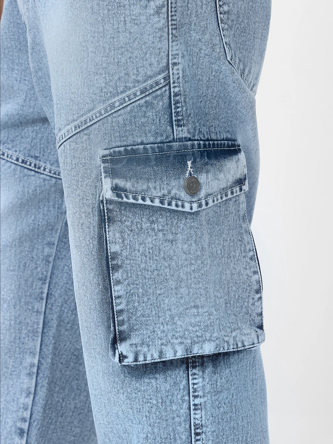 Men's Ice Blue Loose Fit Cargo Jeans With 7 Pockets Non Stretchable - Image 5