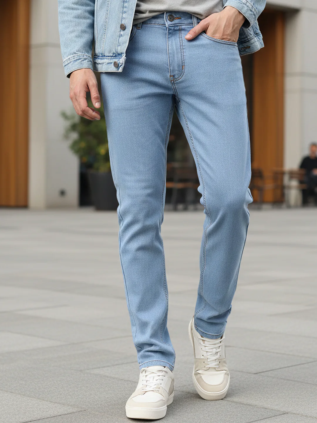 Men's Ice Blue Slim Fit Washed Jeans Stretchable
