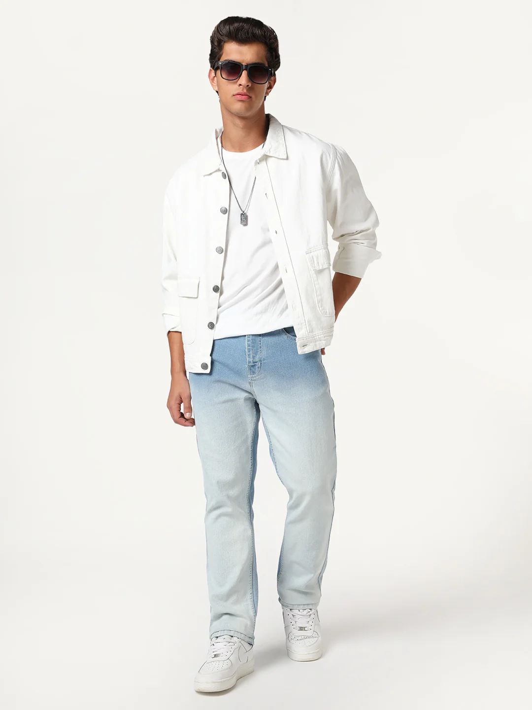 Men's Ice Blue Straight Fit Heavy Washed Faded Denim Jeans Stretchable - Image 5