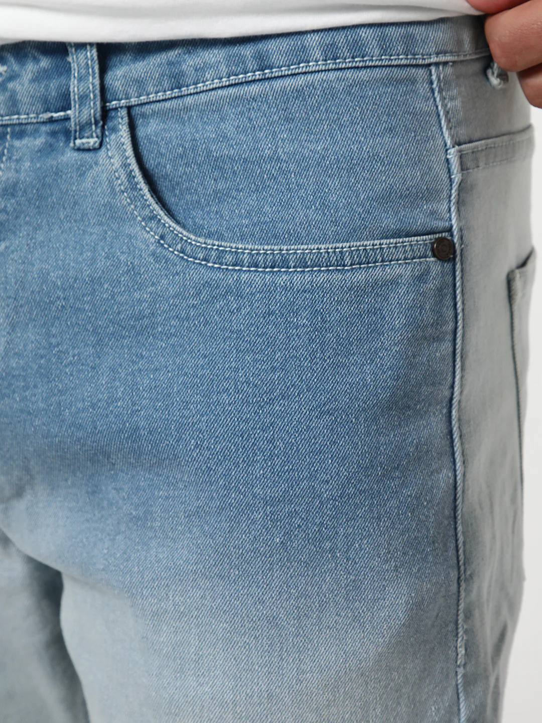 Men's Ice Blue Straight Fit Heavy Washed Faded Denim Jeans Stretchable - Image 6