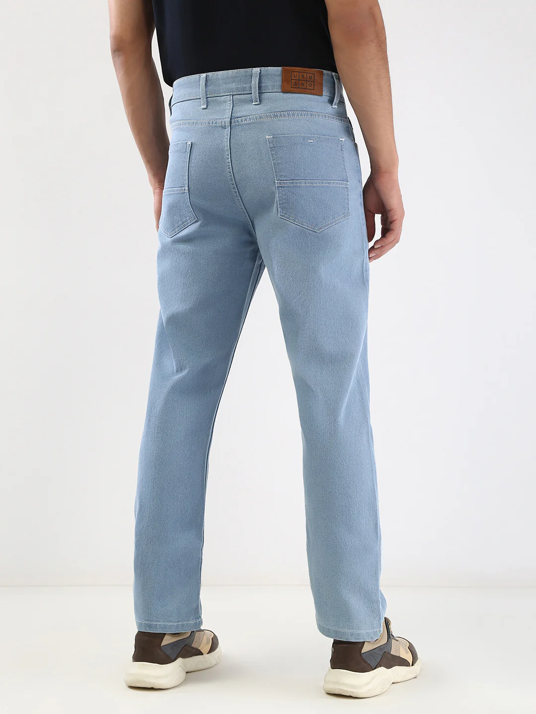 Men's Ice Blue Straight Fit Washed Jeans Stretchable - Image 3