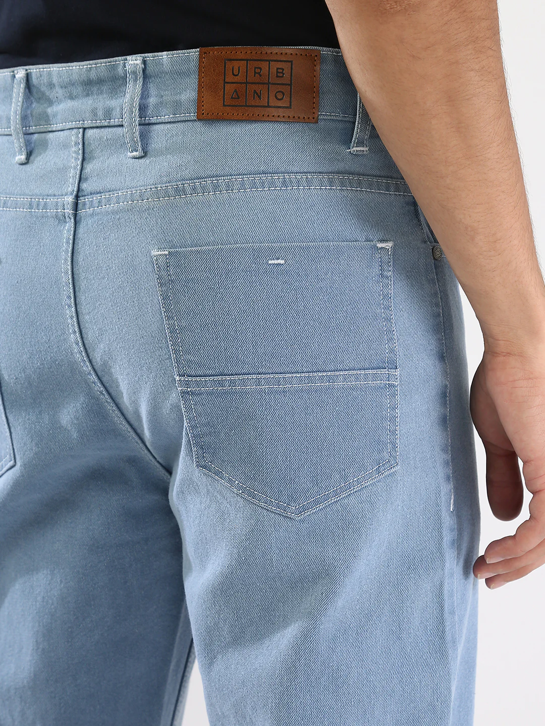 Men's Ice Blue Straight Fit Washed Jeans Stretchable - Image 6