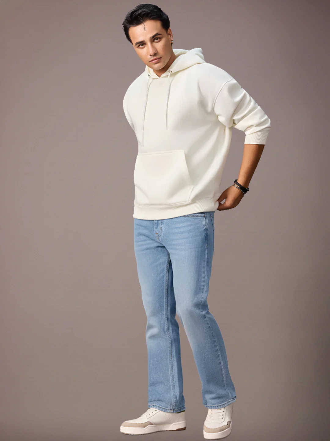 Men's Ice Blue Washed Bootcut Jeans Stretchable