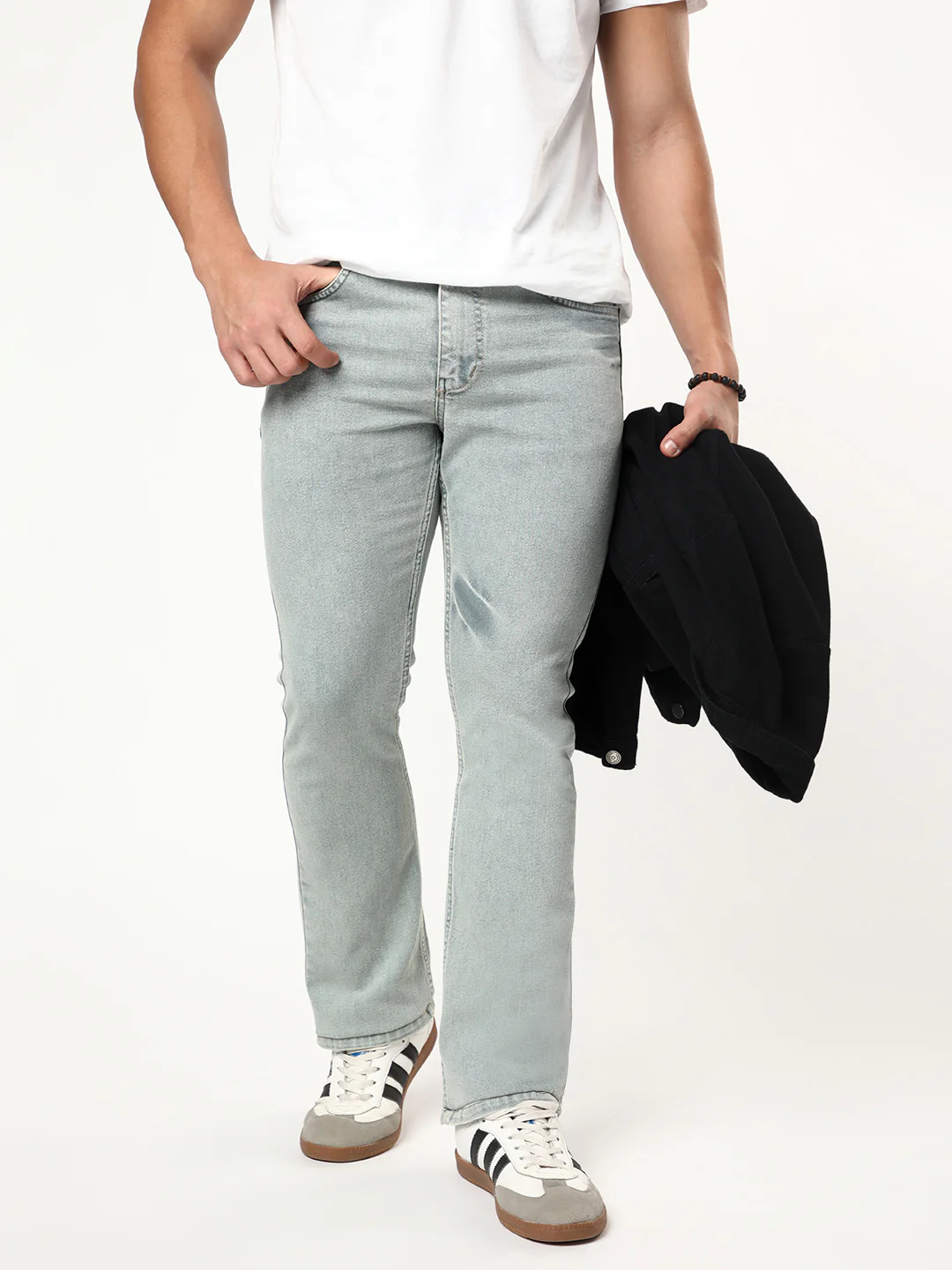 Men's Ice Grey Bootcut Fit Mid Rise Acid Wash Jeans Stretchable