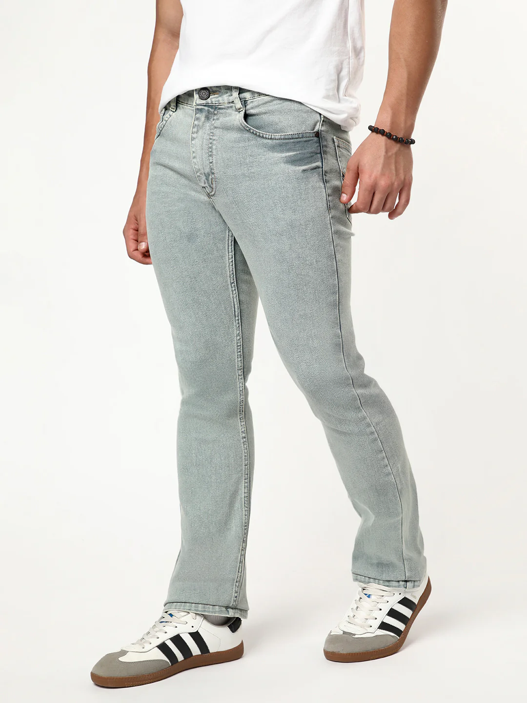 Men's Ice Grey Bootcut Fit Mid Rise Acid Wash Jeans Stretchable - Image 2