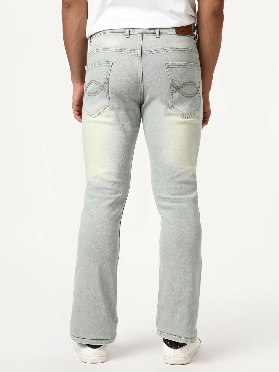 Men's Ice Grey Bootcut Fit Mid Rise Tinted Heavy Washed Jeans Stretchable - Image 4