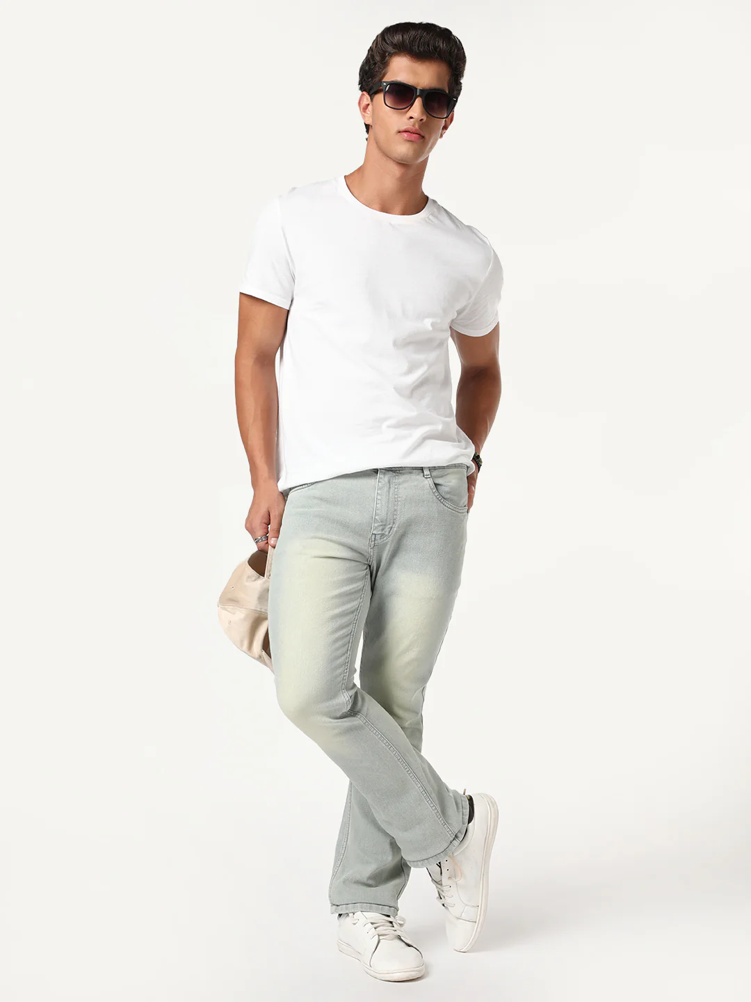 Men's Ice Grey Bootcut Fit Mid Rise Tinted Heavy Washed Jeans Stretchable - Image 5