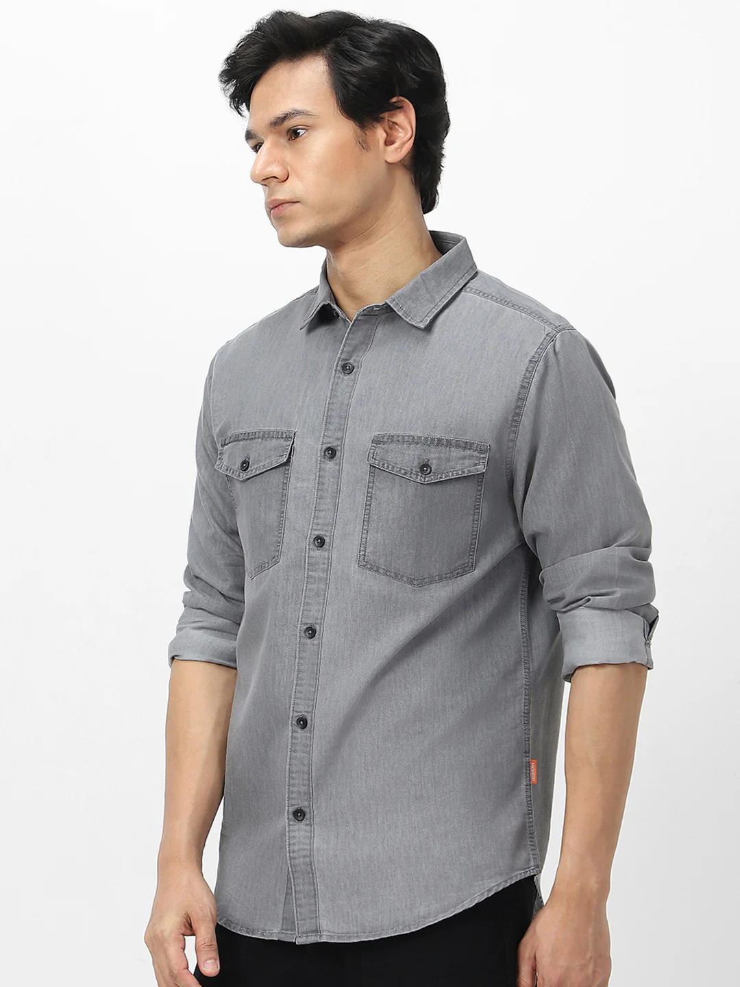Men's Ice Grey Full Sleeve Regular Fit Casual Denim Shirt - Image 3