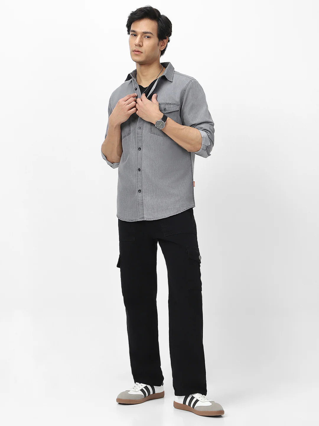 Men's Ice Grey Full Sleeve Regular Fit Casual Denim Shirt - Image 5