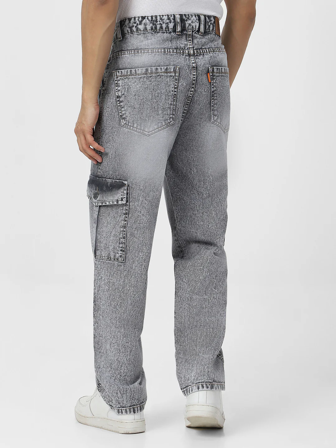 Men's Ice Grey Loose Fit Cargo Jeans With 6 Pockets Non Stretchable - Image 3
