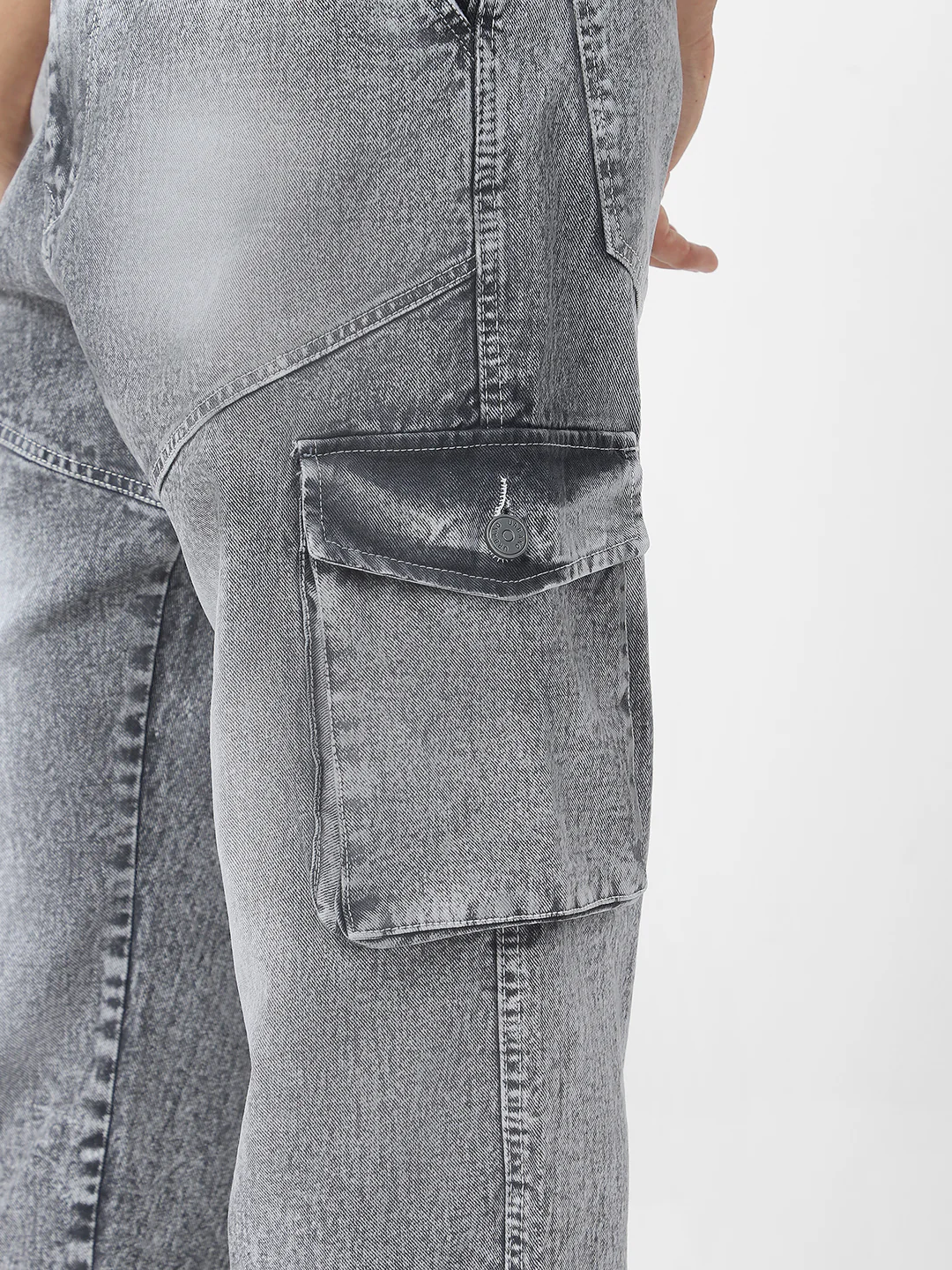 Men's Ice Grey Loose Fit Cargo Jeans With 7 Pockets Non Stretchable - Image 5