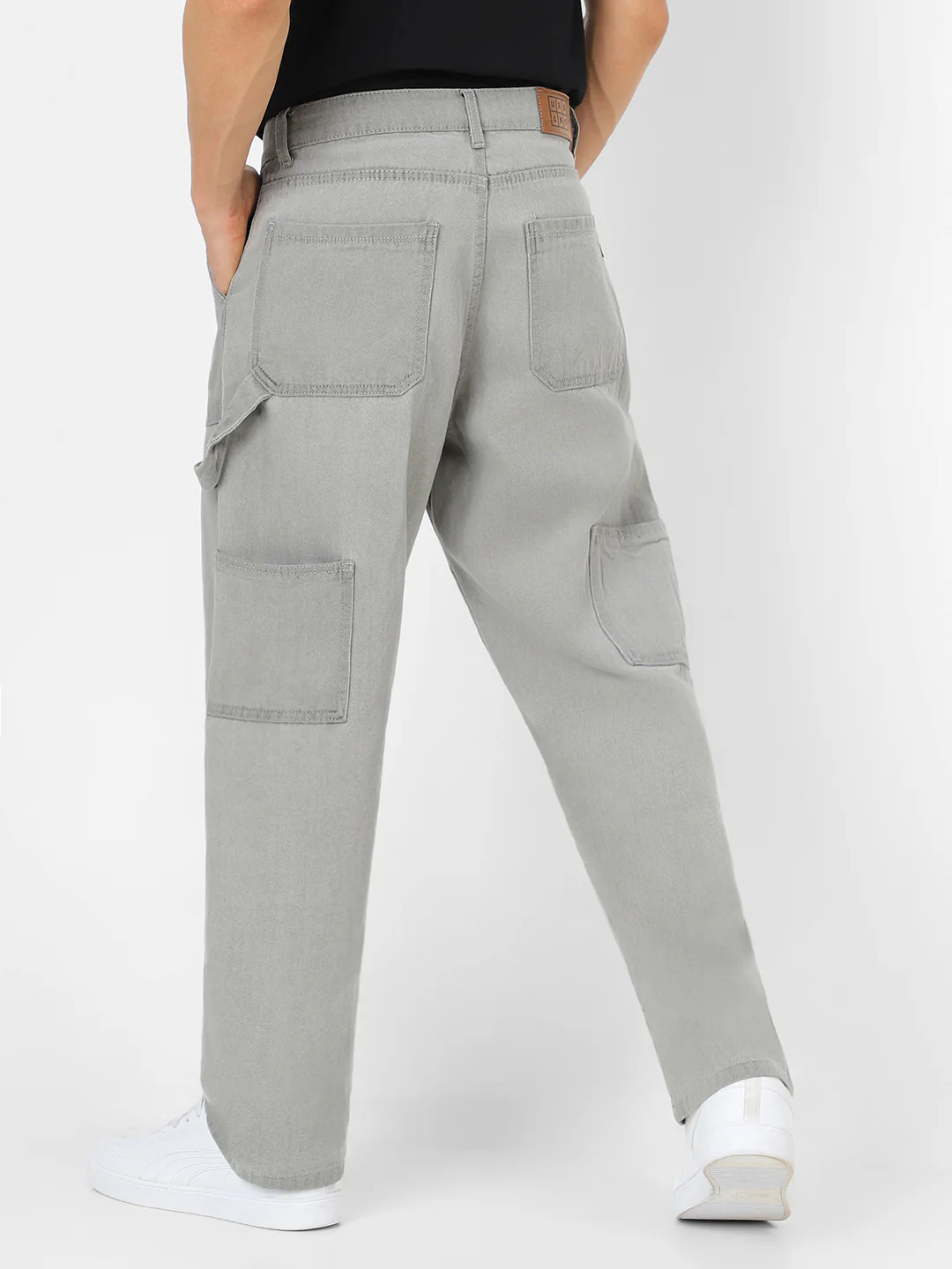 Men's Ice Grey Loose Fit Cargo Carpenter Jeans With 6 Pockets Non-Stretchable - Image 3
