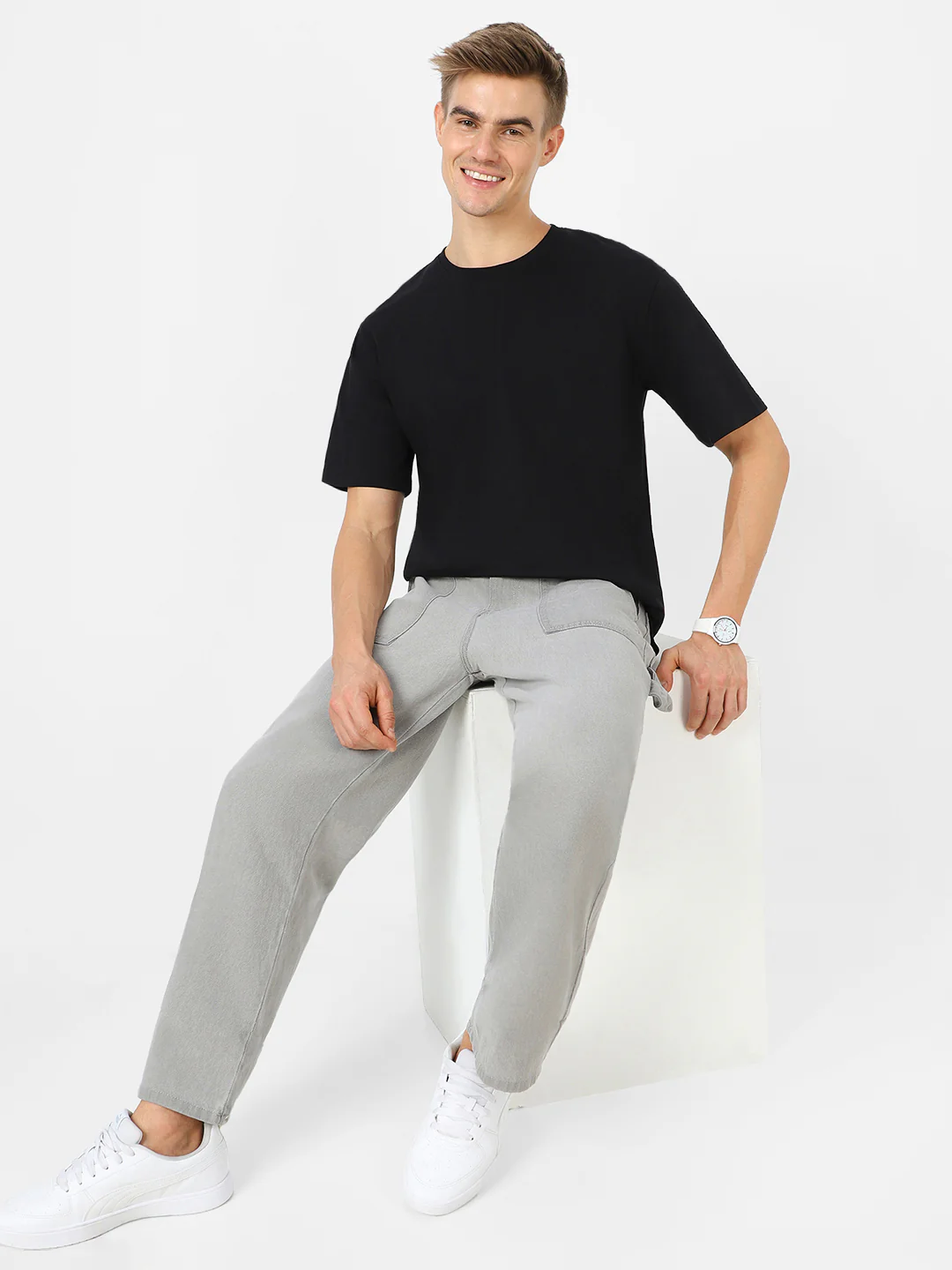 Men's Ice Grey Loose Fit Cargo Carpenter Jeans With 6 Pockets Non-Stretchable - Image 4