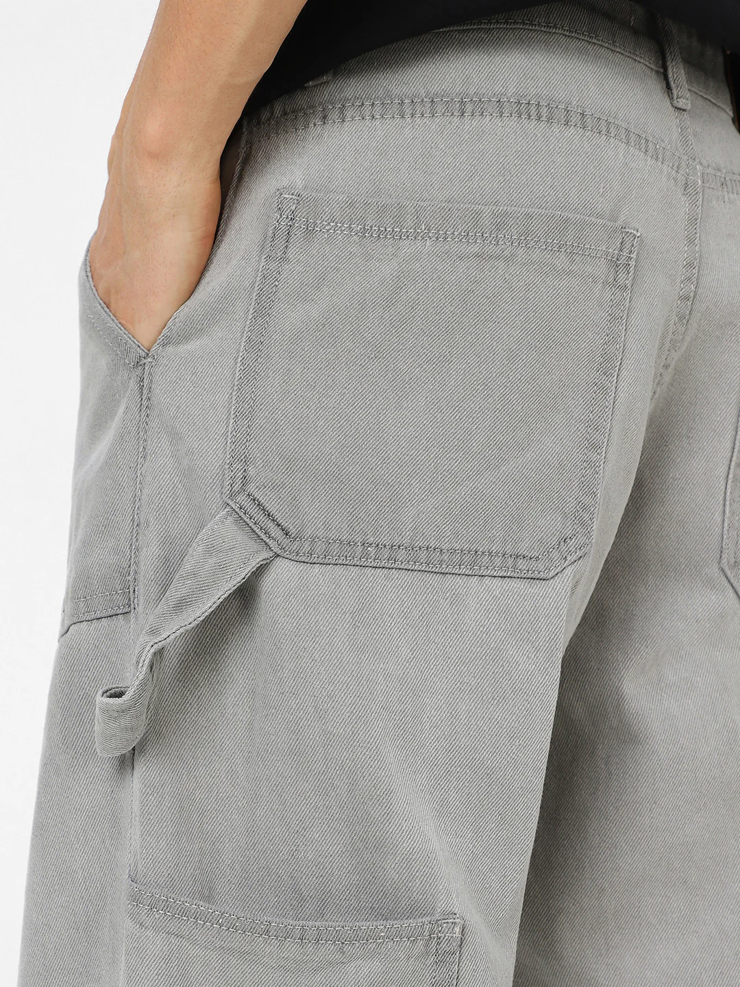 Men's Ice Grey Loose Fit Cargo Carpenter Jeans With 6 Pockets Non-Stretchable - Image 5