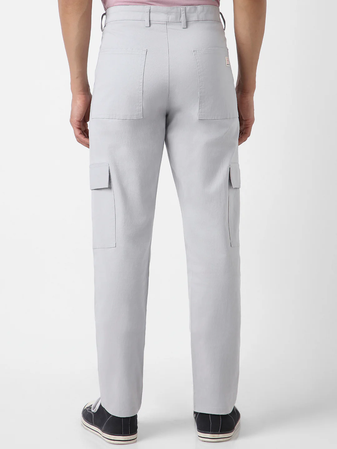 Men's Ice Grey Regular Fit Solid Cargo Chino Pant with 6 Pockets Stretchable - Image 3