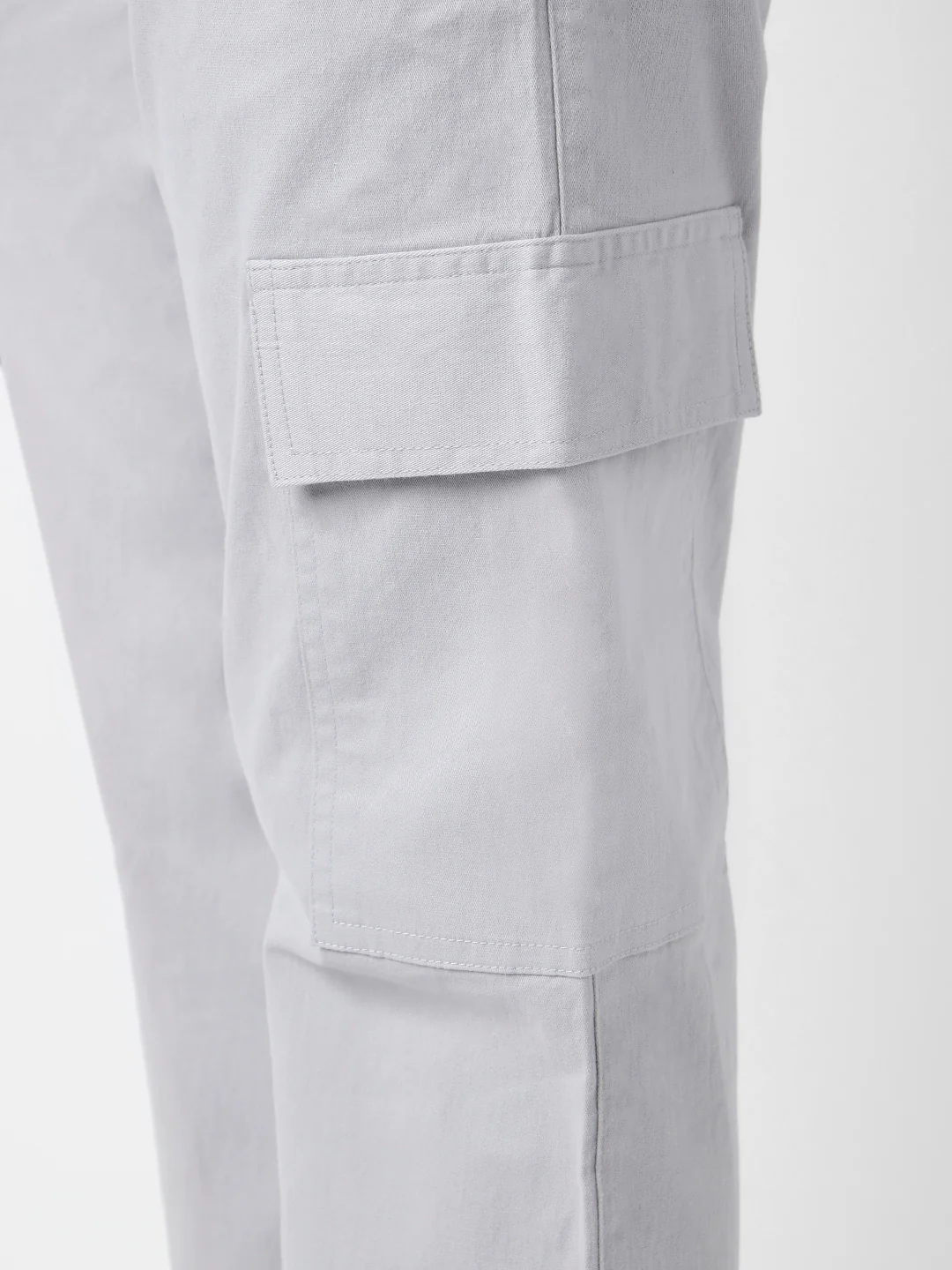 Men's Ice Grey Regular Fit Solid Cargo Chino Pant with 6 Pockets Stretchable - Image 5
