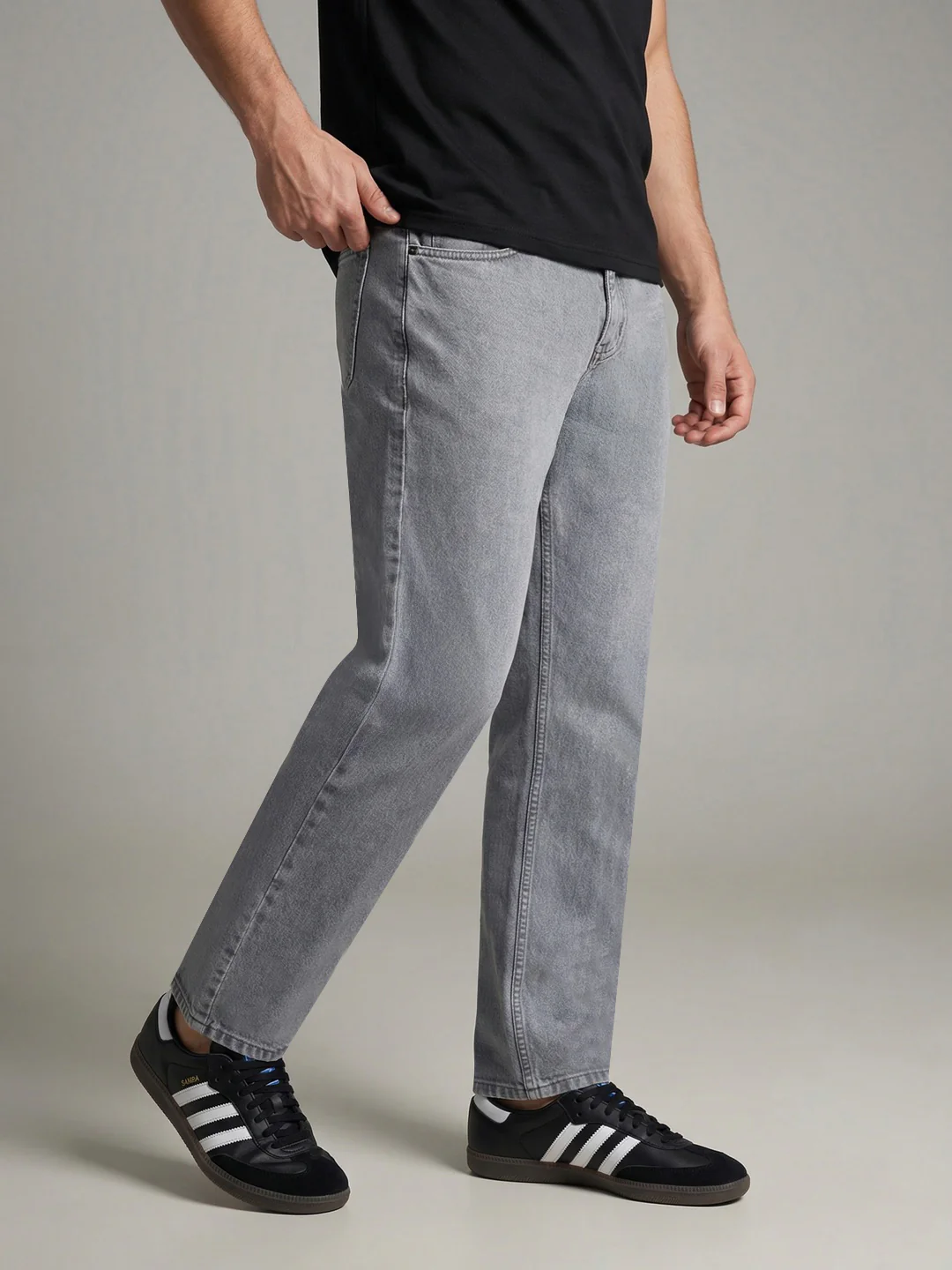 Men's Ice Grey Relaxed Fit Washed Denim Jeans Non-Stretchable - Image 2