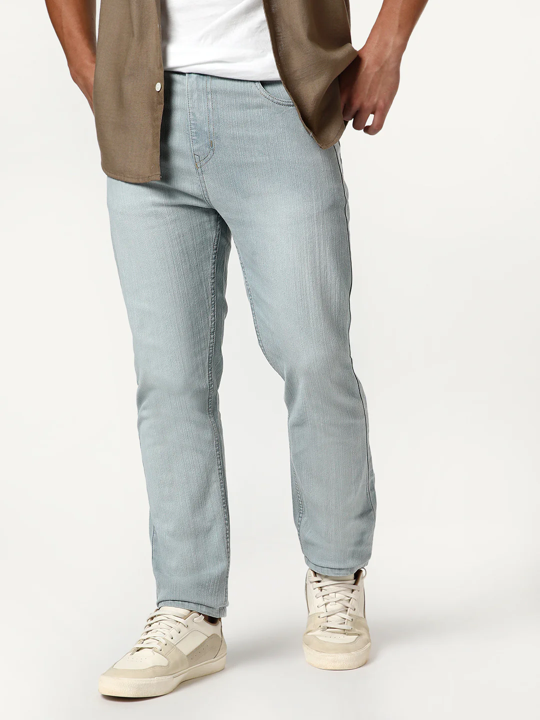 Men's Ice Grey Straight Fit Washed Denim Jeans Stretchable - Image 2