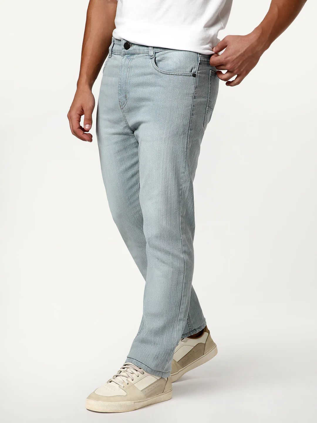 Men's Ice Grey Straight Fit Washed Denim Jeans Stretchable - Image 3