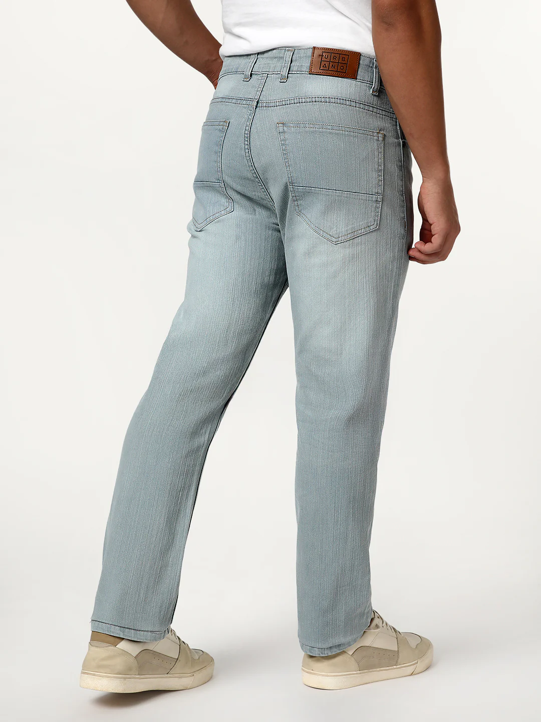 Men's Ice Grey Straight Fit Washed Denim Jeans Stretchable - Image 4