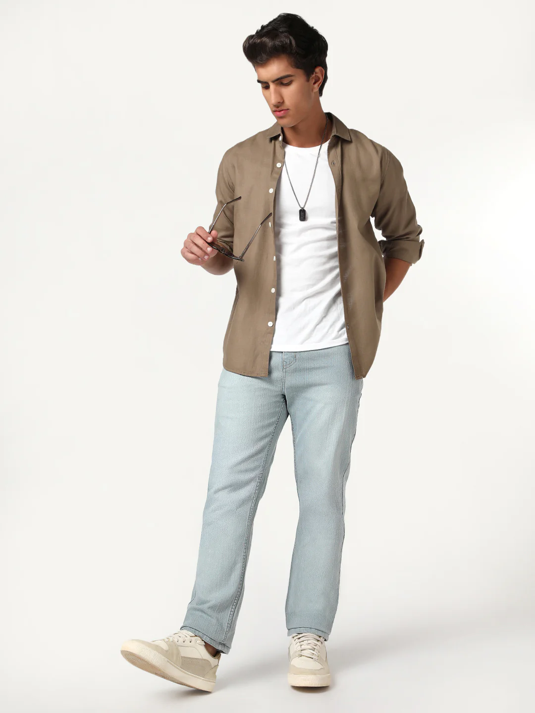 Men's Ice Grey Straight Fit Washed Denim Jeans Stretchable - Image 5