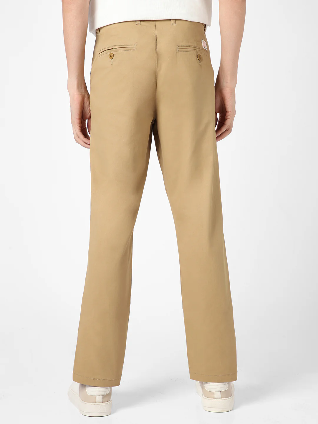 Men's Khaki Cotton Regular Fit Casual Chinos Trousers Stretch - Image 3