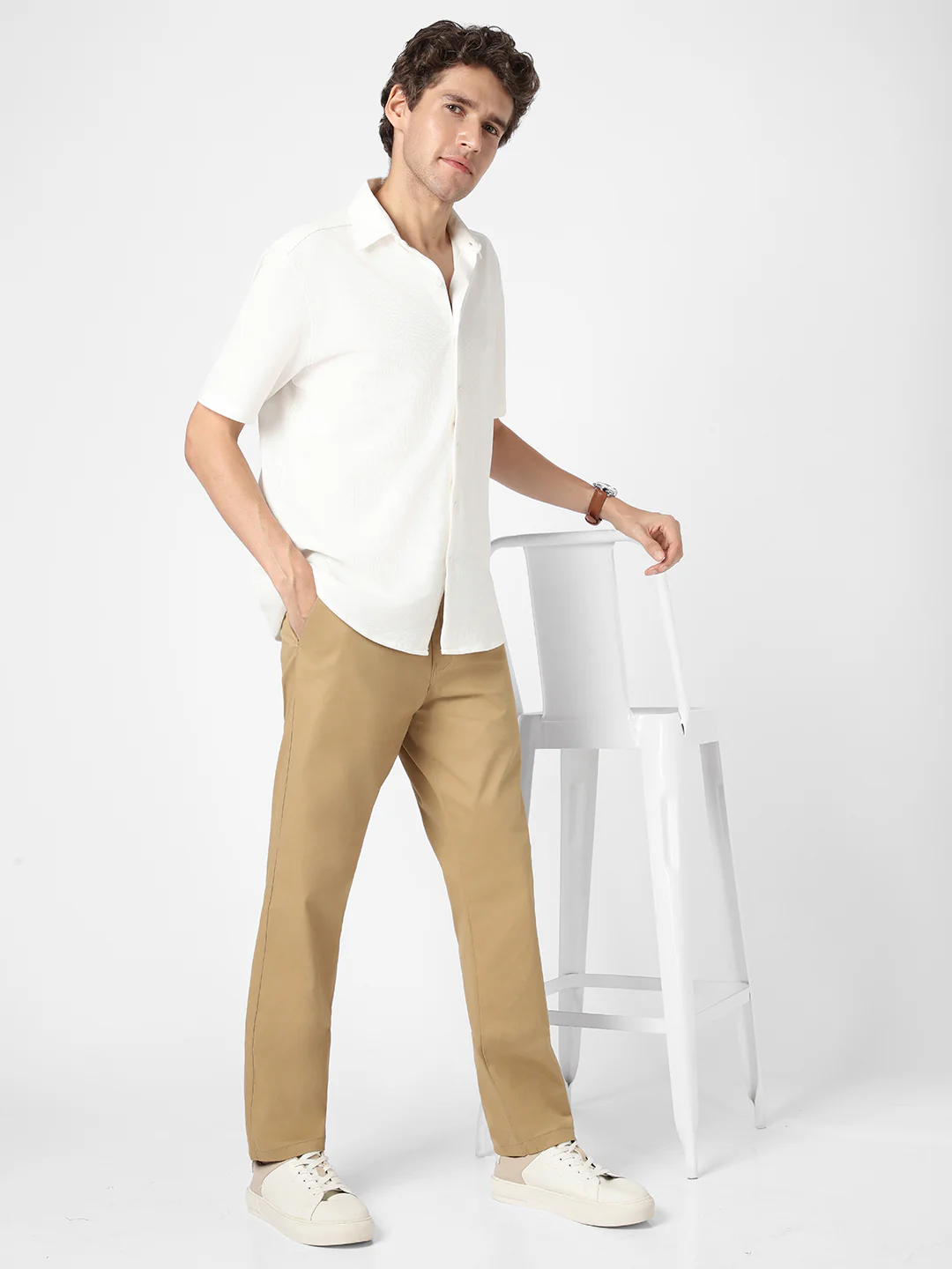 Men's Khaki Cotton Regular Fit Casual Chinos Trousers Stretch - Image 4
