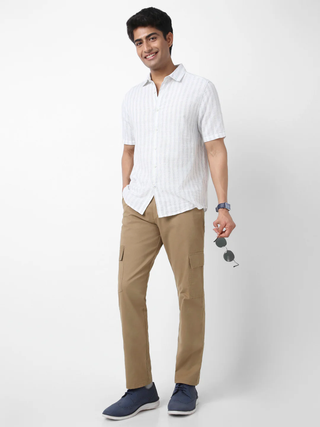 Men's Khaki Regular Fit Solid Cargo Chino Pant with 6 Pockets Stretchable - Image 4