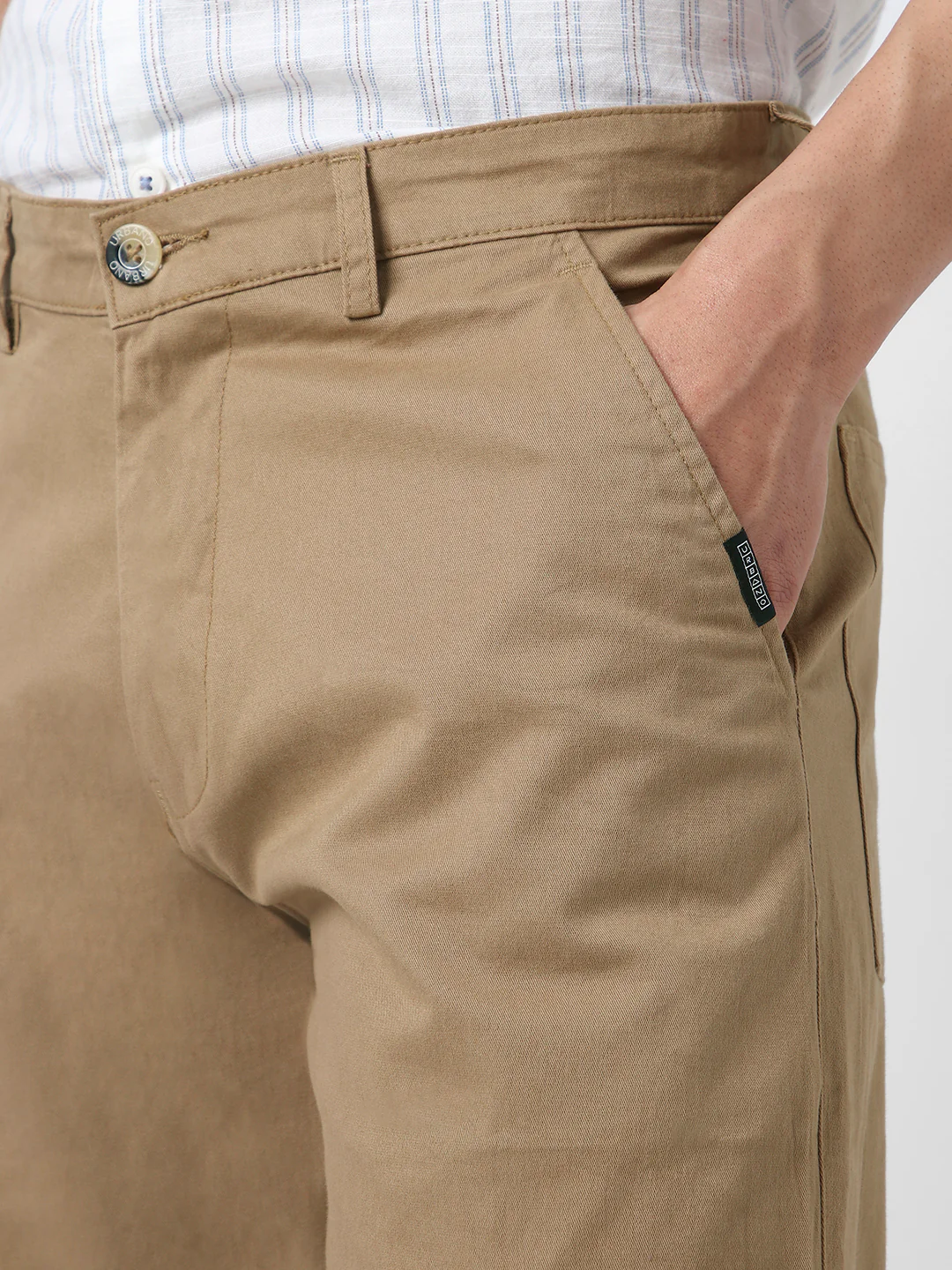 Men's Khaki Regular Fit Solid Cargo Chino Pant with 6 Pockets Stretchable - Image 6