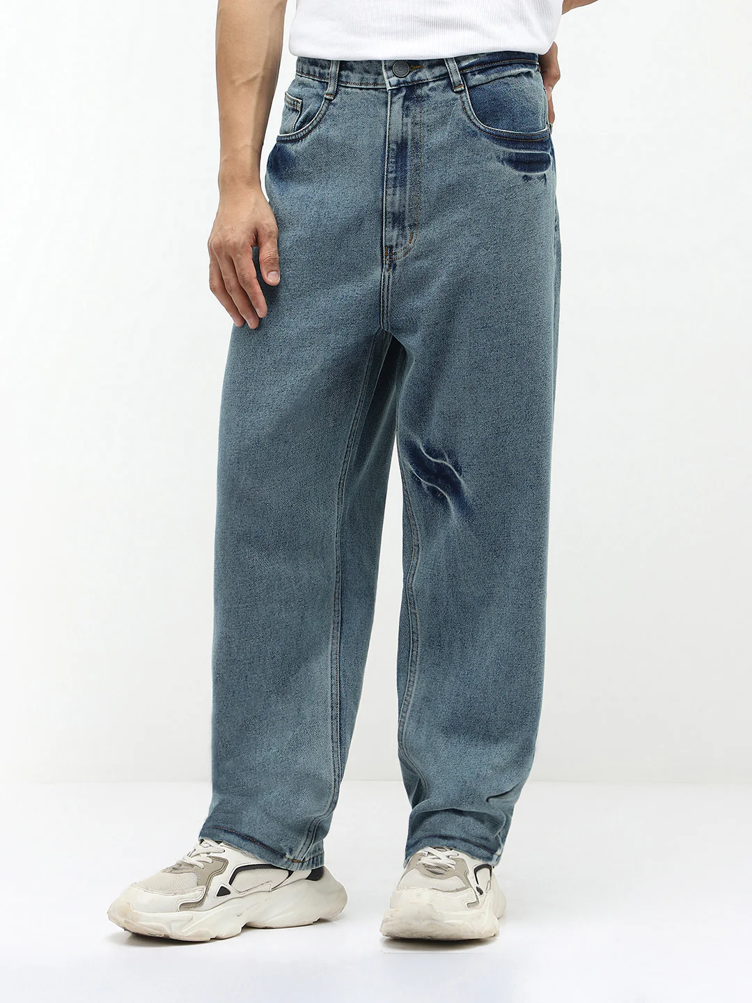 Men's Light Blue Loose Baggy Fit Washed Jeans Non-Stretchable - Image 2