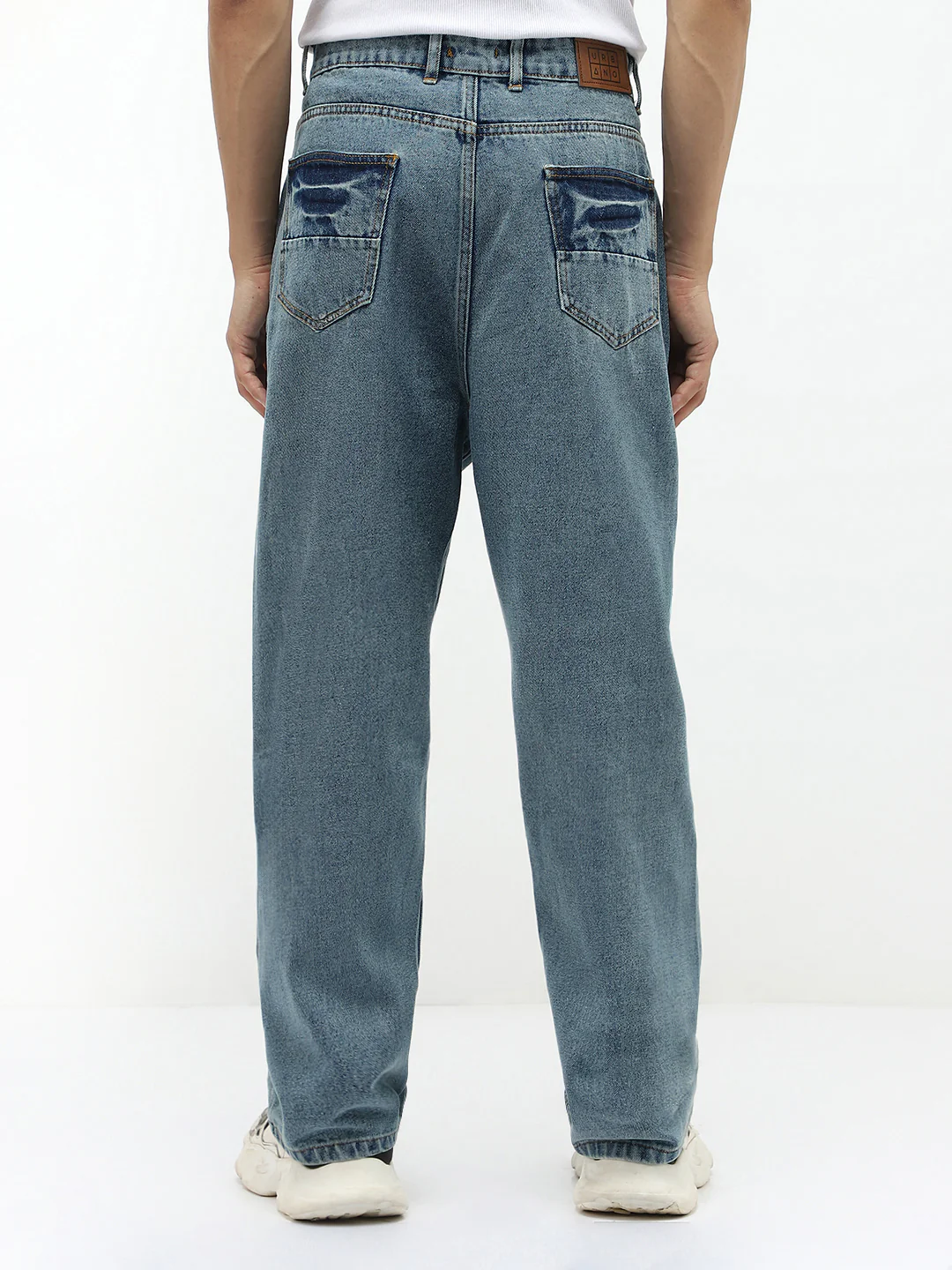 Men's Light Blue Loose Baggy Fit Washed Jeans Non-Stretchable - Image 3