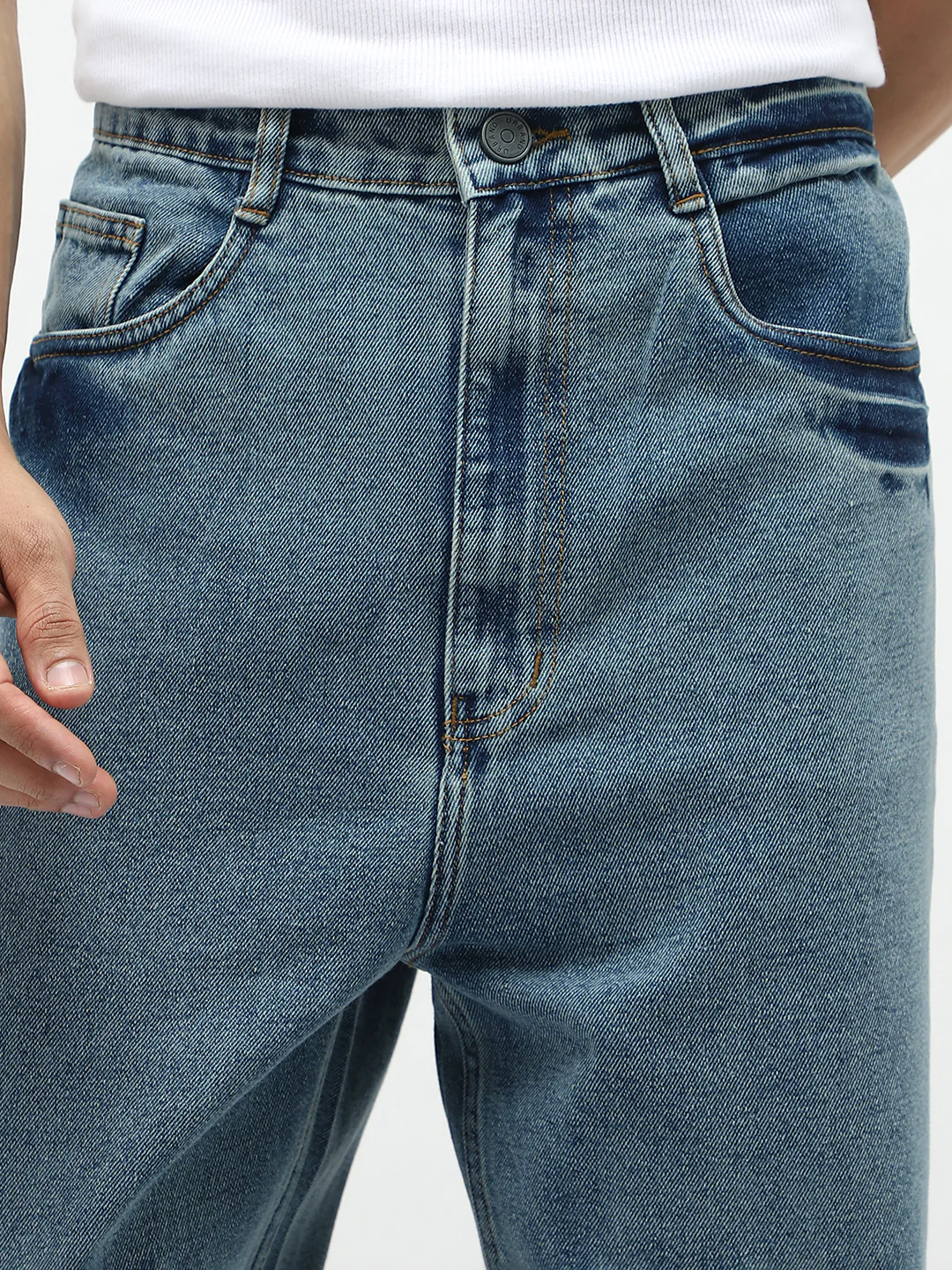 Men's Light Blue Loose Baggy Fit Washed Jeans Non-Stretchable - Image 5