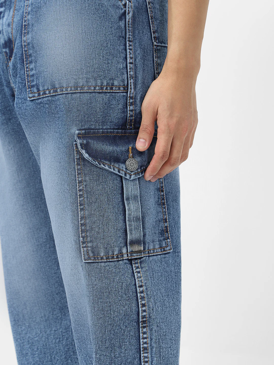 Men's Light Blue Loose Fit Cargo Jeans With 6 Pockets Non Stretchable - Image 5