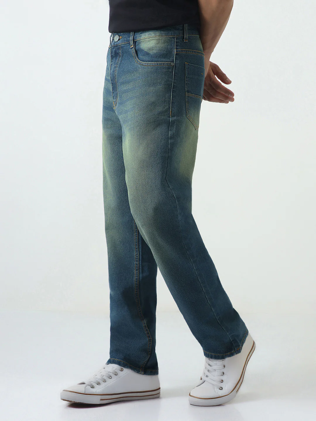 Men's Light Blue Straight Fit Heavy Washed Jeans Stretchable - Image 3