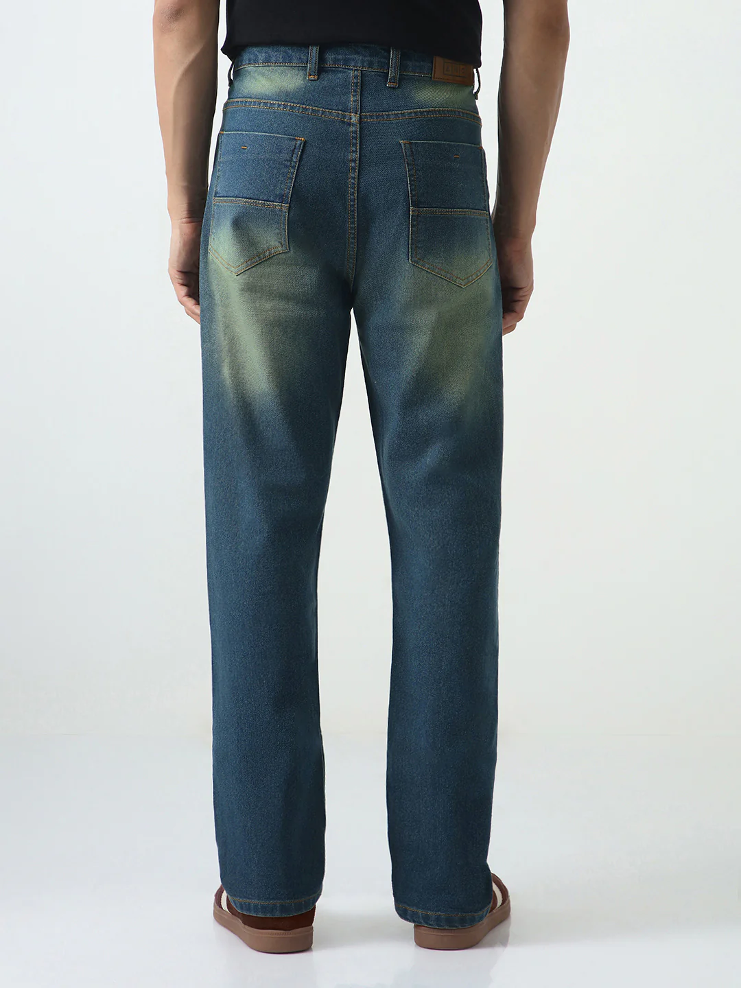 Men's Light Blue Straight Fit Heavy Washed Jeans Stretchable - Image 4