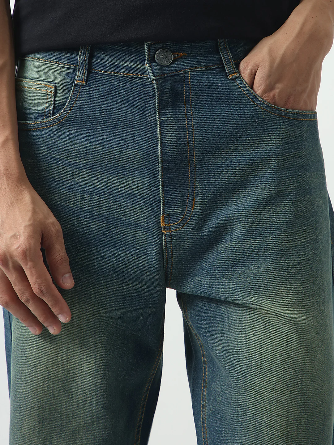 Men's Light Blue Straight Fit Heavy Washed Jeans Stretchable - Image 6