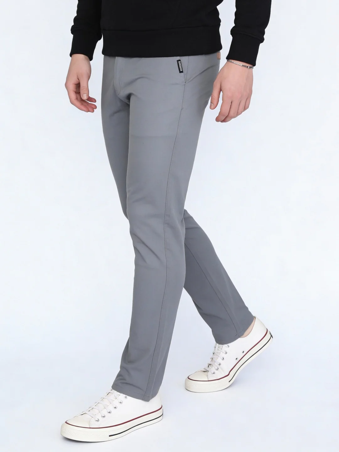 Men's Light Blue Straight Fit Mid Rise Cotton Casual Chinos Trousers Stretch - Image 2