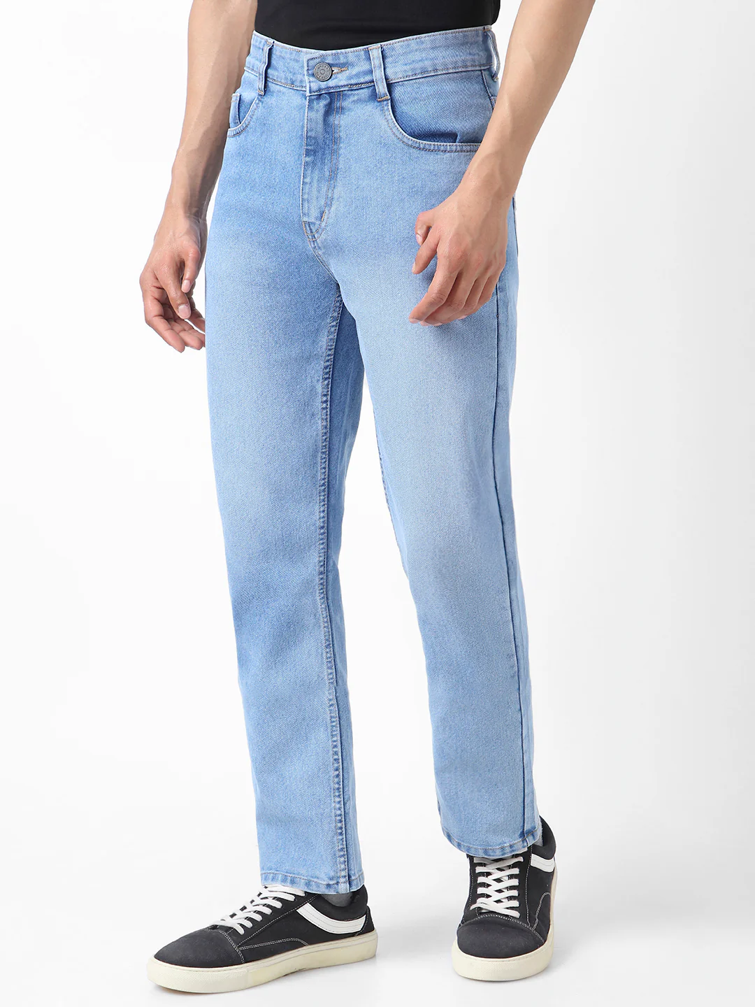 Men's Light Blue Straight Fit Washed Jeans Stretchable - Image 2