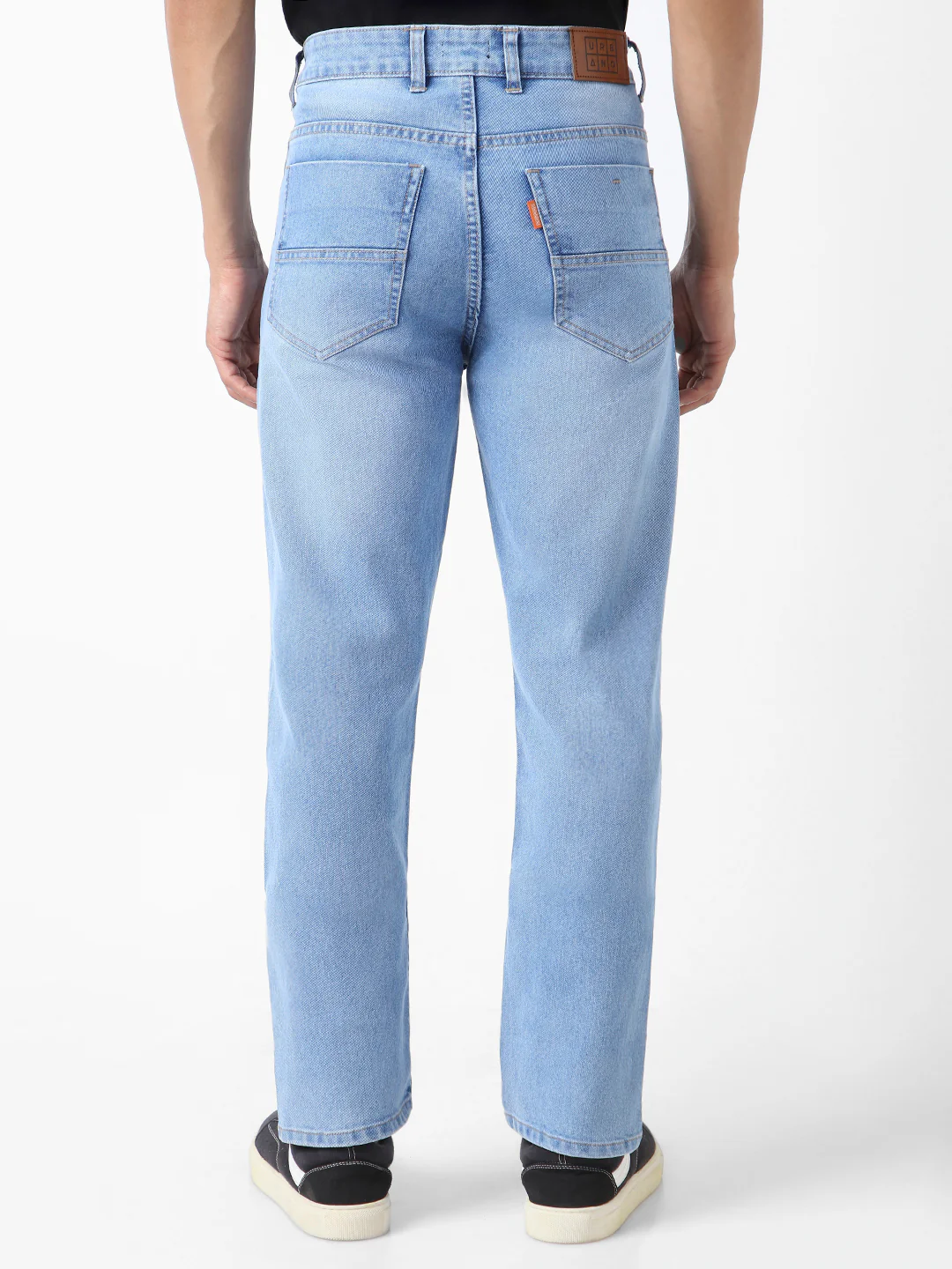 Men's Light Blue Straight Fit Washed Jeans Stretchable - Image 3