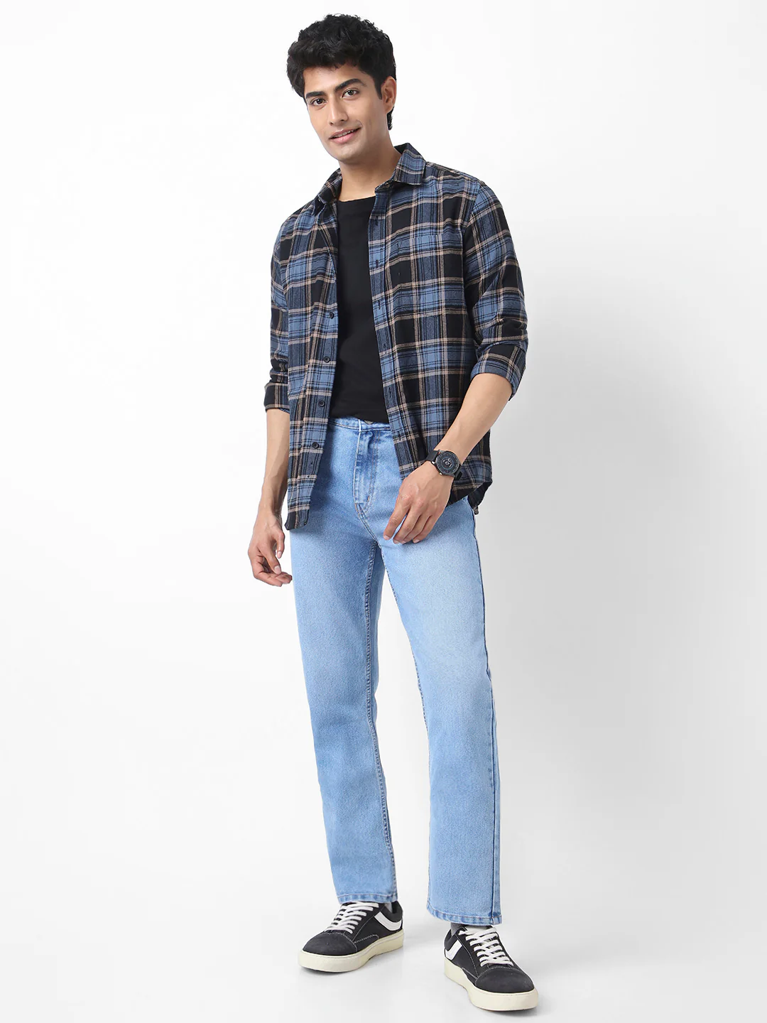 Men's Light Blue Straight Fit Washed Jeans Stretchable - Image 4