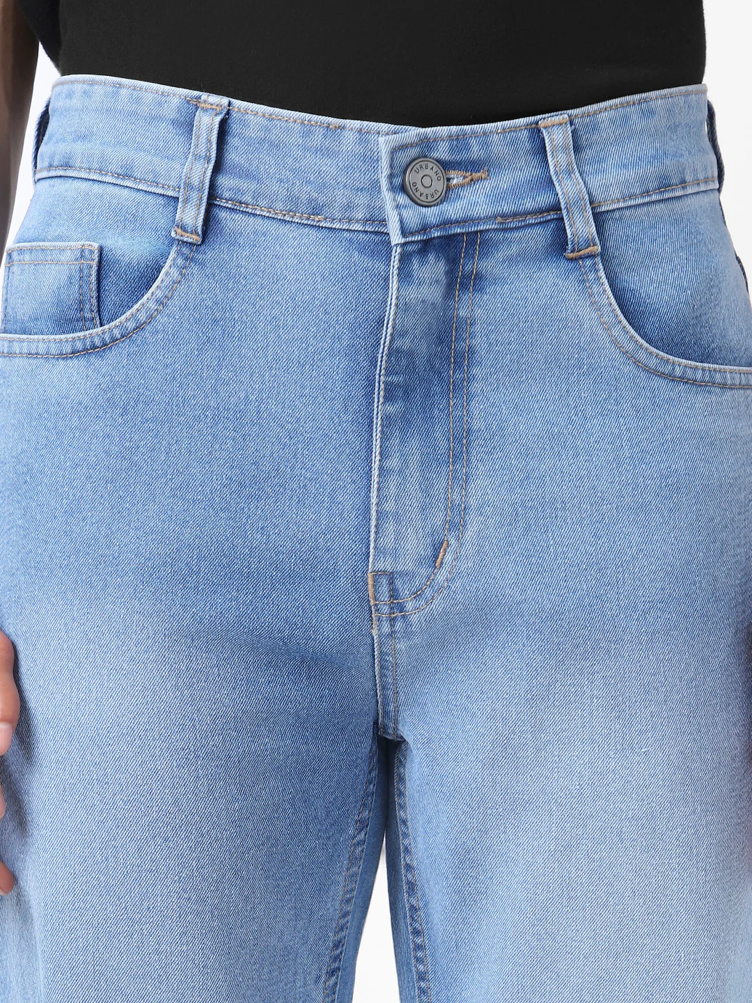 Men's Light Blue Straight Fit Washed Jeans Stretchable - Image 5
