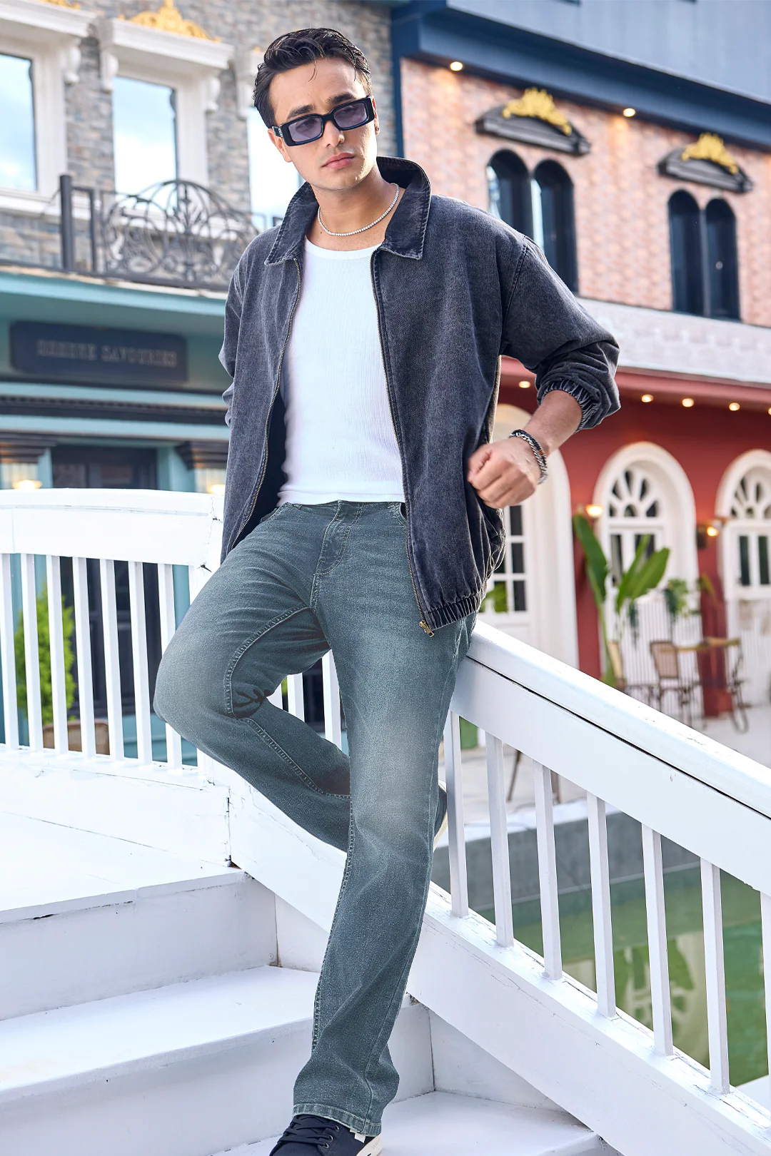 Men's Light Blue Washed Bootcut Jeans Stretchable