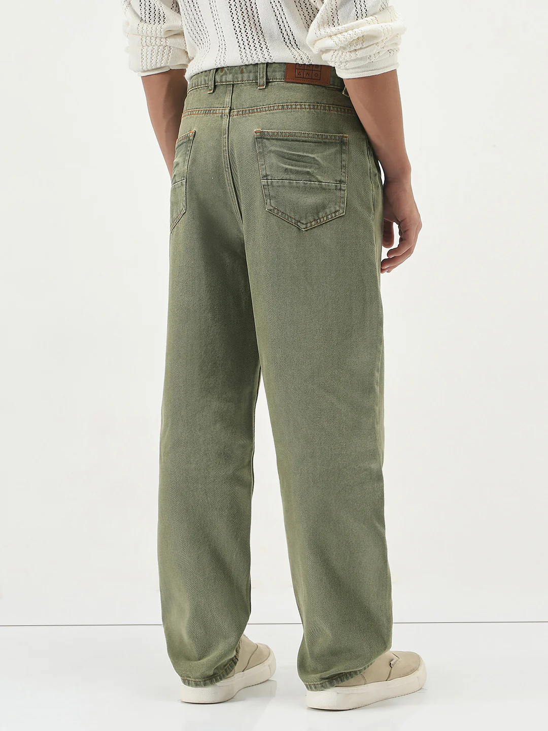 Men's Light Green  Loose Baggy Fit Washed Jeans Non-Stretchable - Image 3