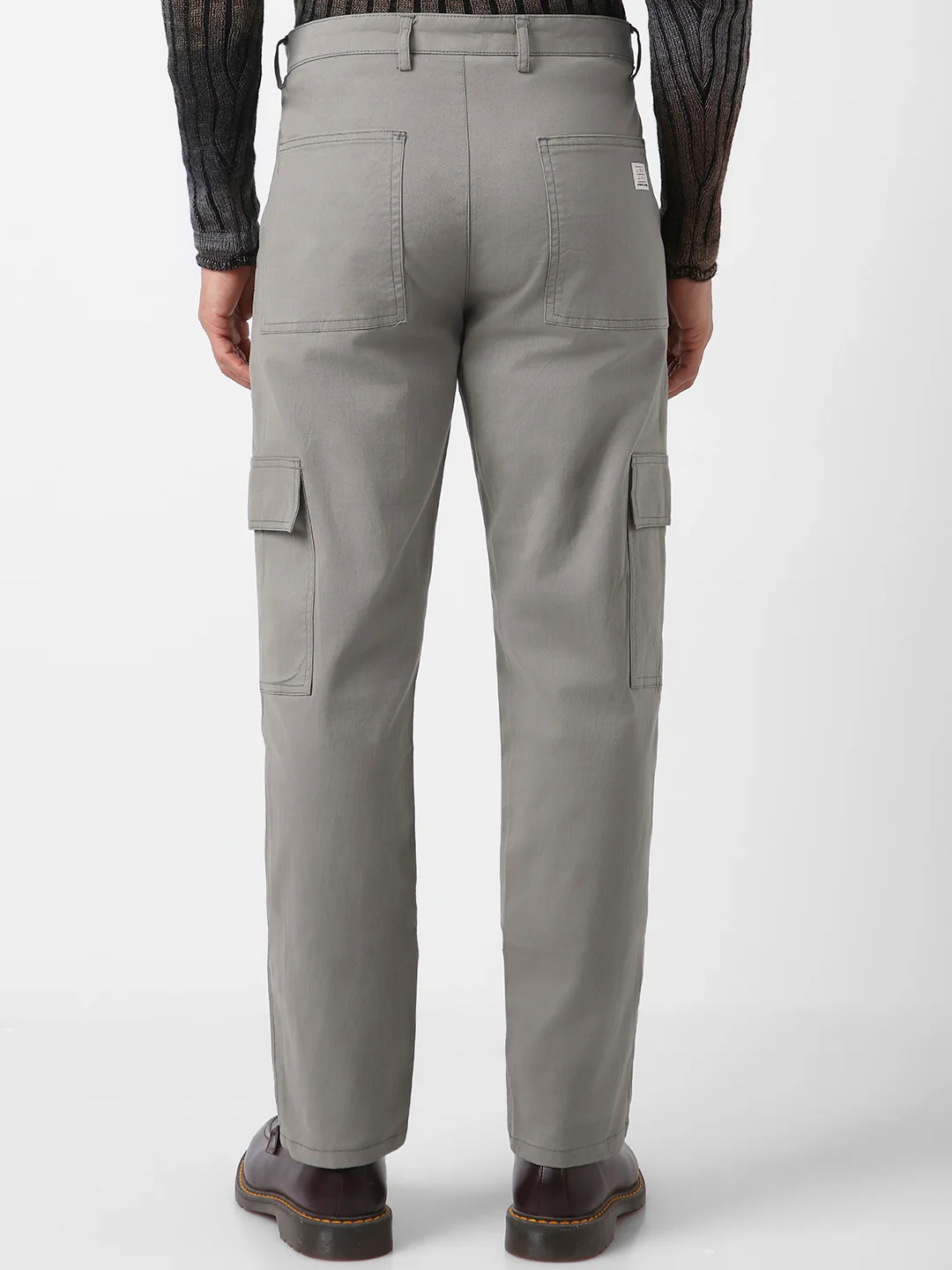 Men's Light Grey Regular Fit Solid Cargo Chino Pant with 6 Pockets Stretchable - Image 3