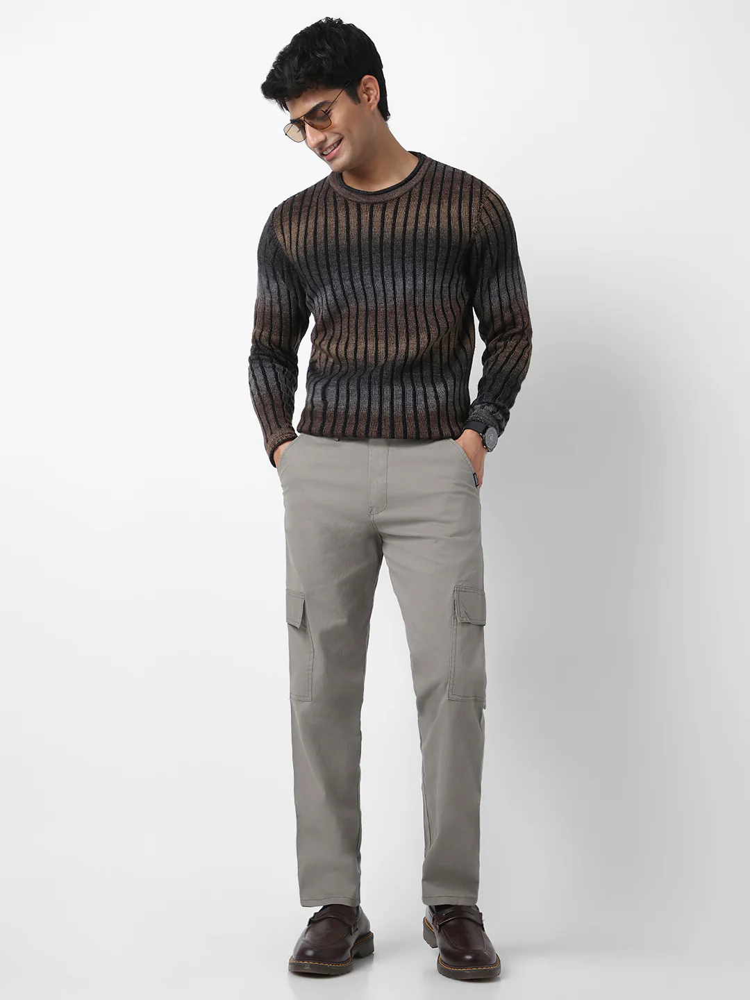 Men's Light Grey Regular Fit Solid Cargo Chino Pant with 6 Pockets Stretchable - Image 4