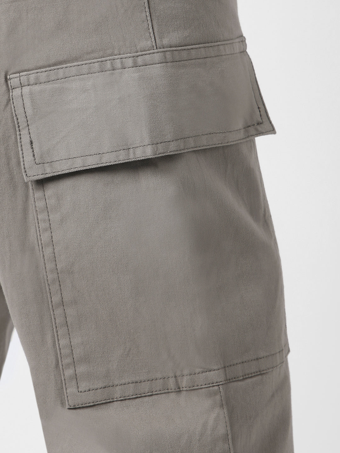 Men's Light Grey Regular Fit Solid Cargo Chino Pant with 6 Pockets Stretchable - Image 5