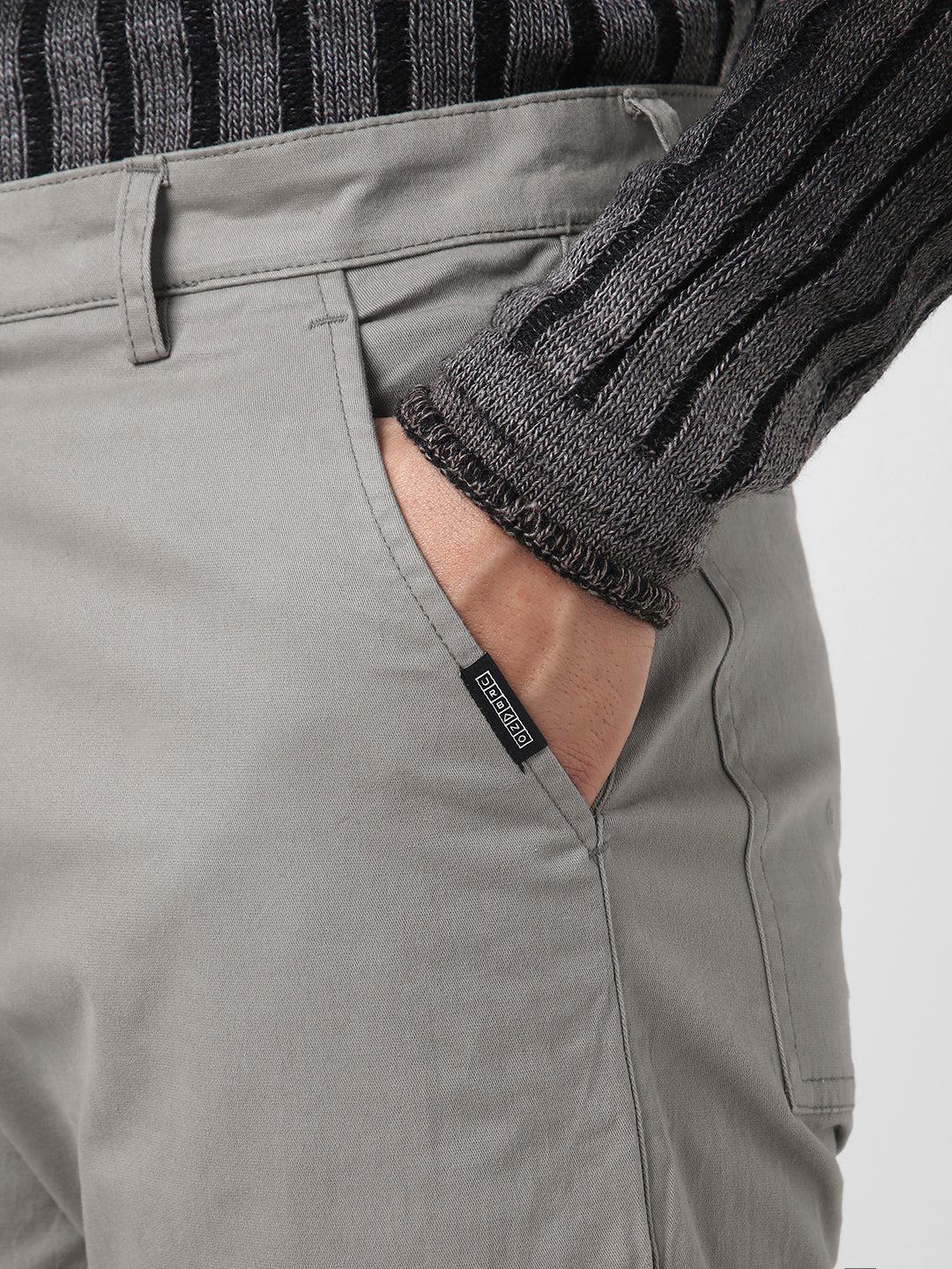 Men's Light Grey Regular Fit Solid Cargo Chino Pant with 6 Pockets Stretchable - Image 6