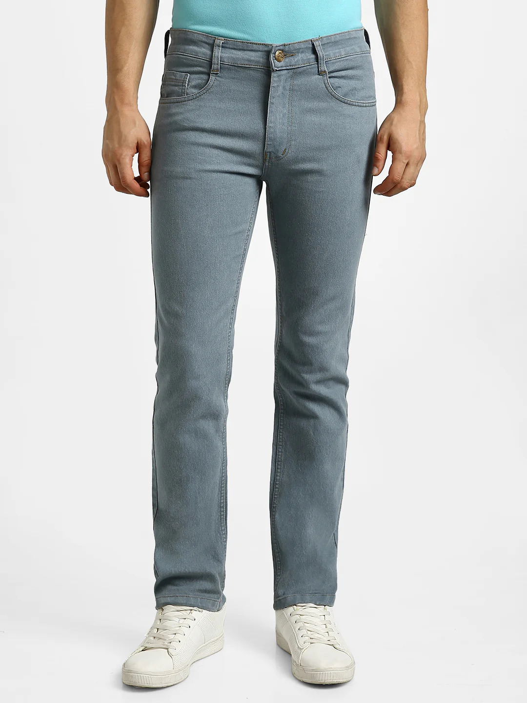 Men's Light Grey Regular Fit Washed Jeans Stretchable - Image 2
