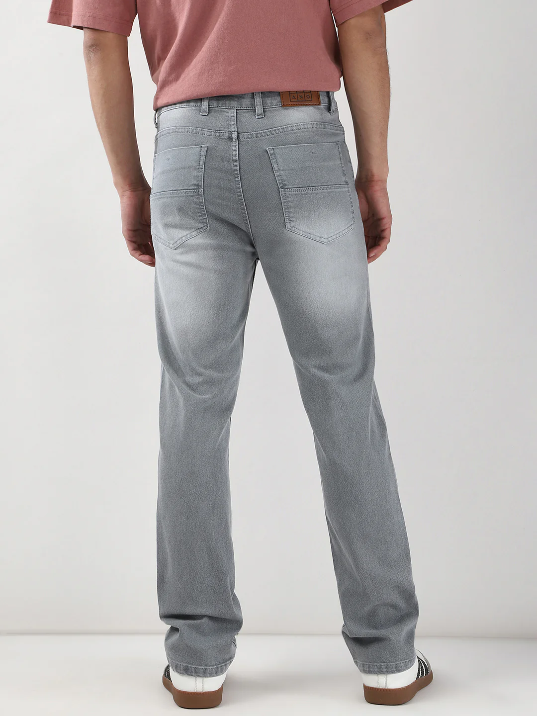 Men's Light Grey Straight Fit Washed Jeans Stretchable - Image 4