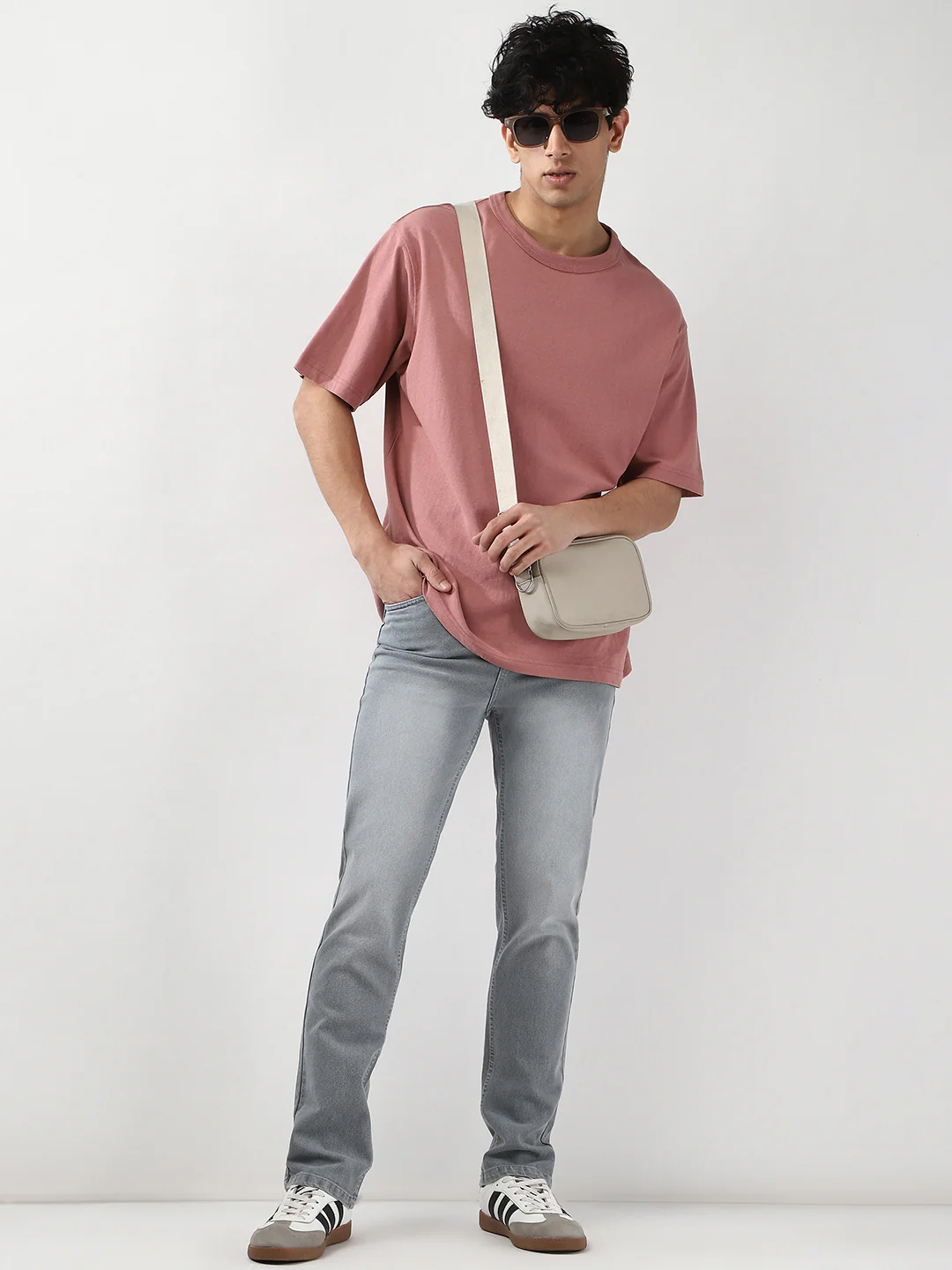 Men's Light Grey Straight Fit Washed Jeans Stretchable - Image 5